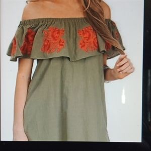 Altar'd State off-the-shoulder embroider floral print print cotton dress size xs